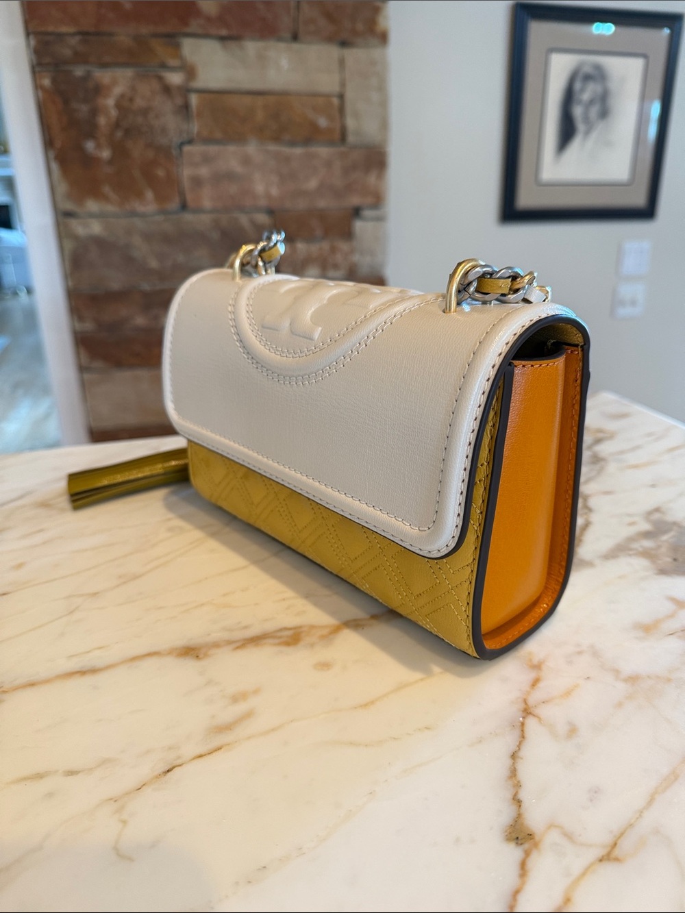Tory Burch Cream and Yellow Fleming Shoulder/Crossbody Bag - Picture 3 of 9